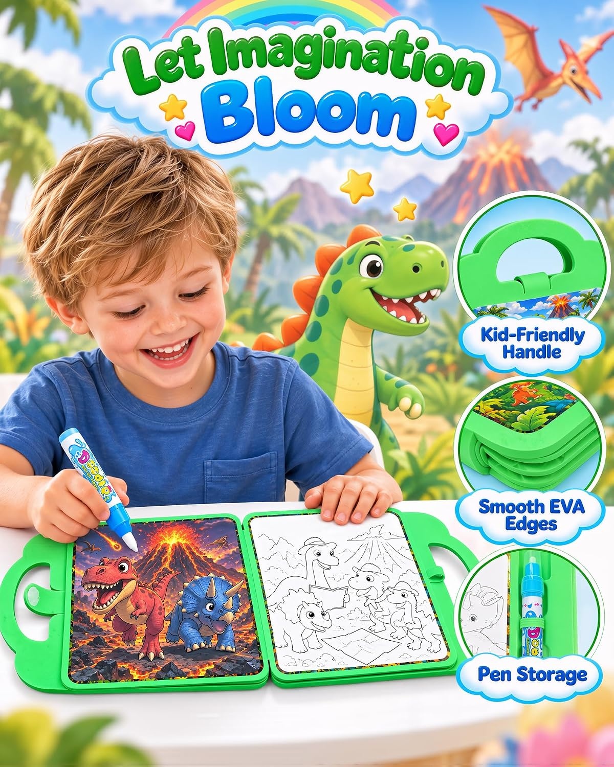 image:imageKOKODI Magic Water Coloring Book for Toddlers 13 Unicorn Reusable Water Painting Book with Water Pen 10 Magical Scenes MessFree Travel Activity Toy Gift for Toddlers Ages 33 PCSBoy