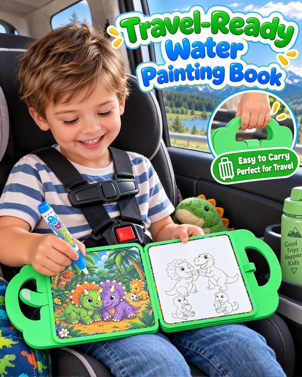 image:imageKOKODI Magic Water Coloring Book for Toddlers 13 Unicorn Reusable Water Painting Book with Water Pen 10 Magical Scenes MessFree Travel Activity Toy Gift for Toddlers Ages 33 PCSBoy